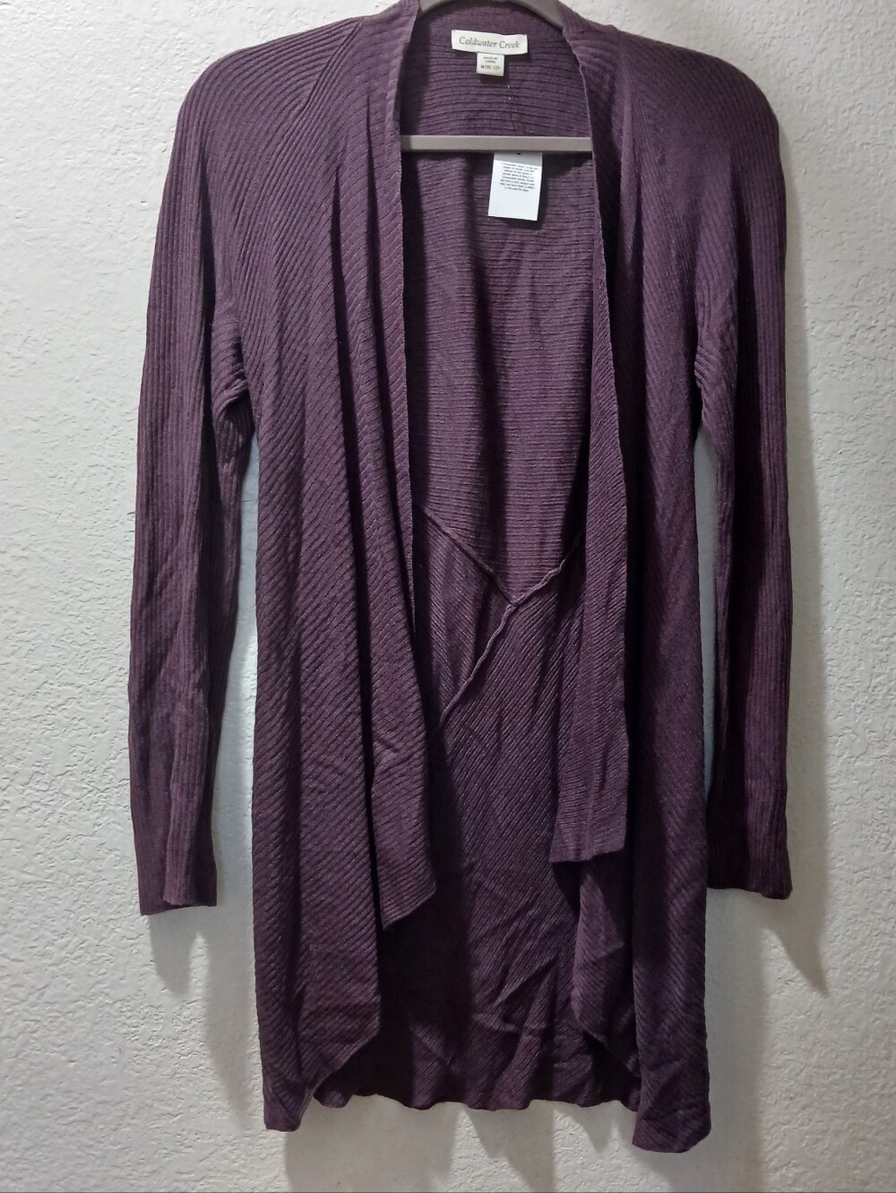 Coldwater Creek Nwot M Plum Open Drape Ribbed Cardigan